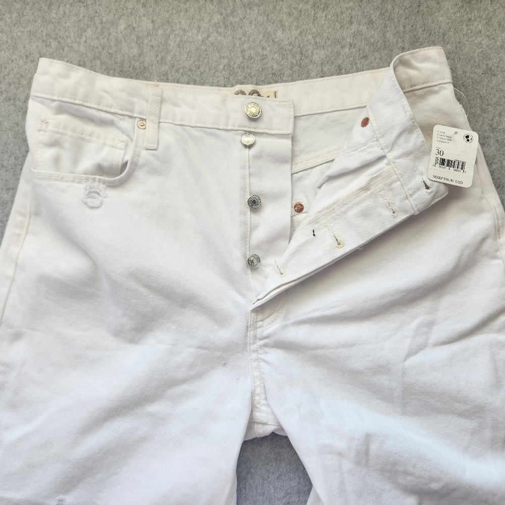 We the Free People Women Tapered Baggy Jeans White Sz 30 Distressed Hi-Rise NWT - Picture 8 of 12